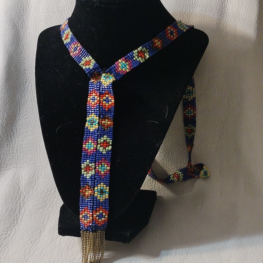 Beaded lariat 20" without chain 6" together at center Colorful multicolor